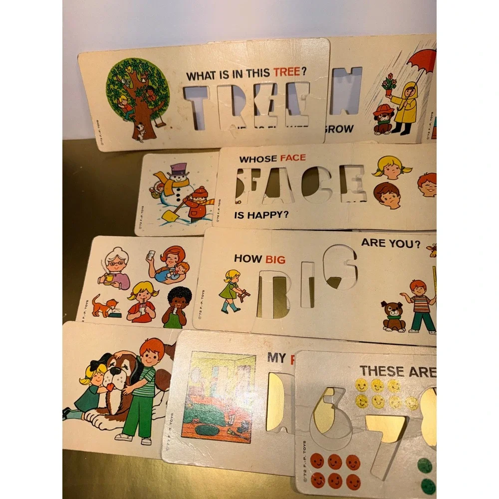13 Vintage Fisher-Price Replacement Toys Educational Stencil Cards Words Numbers